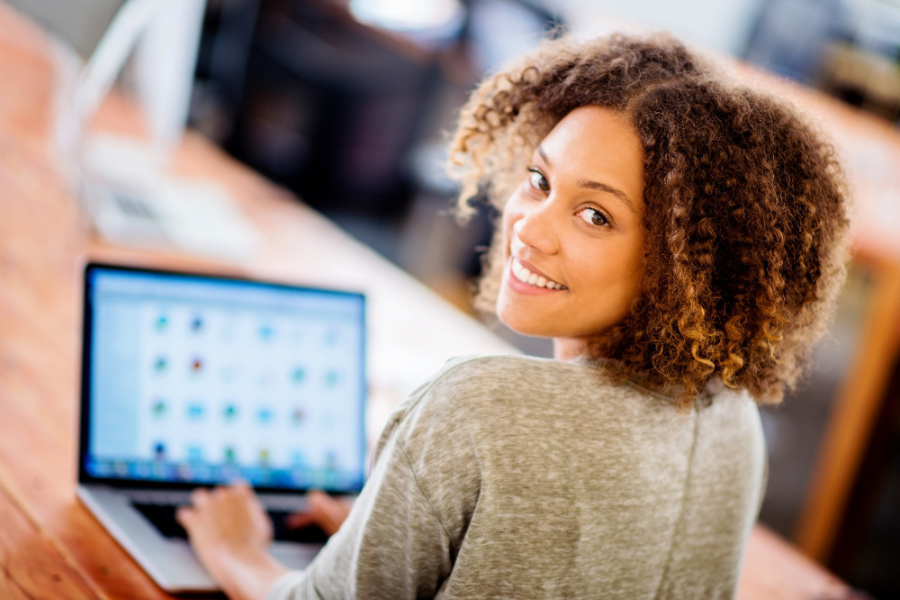 Person working independtly on the computer